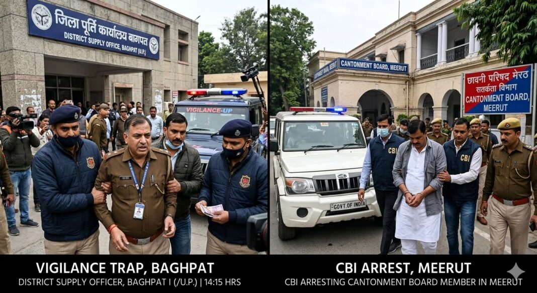 उत्तर प्रदेश में भ्रष्टाचार पर विजिलेंस और CBI का बड़ा प्रहार: पांच जिलों में सरकारी अधिकारी रंगे हाथों गिरफ्तार