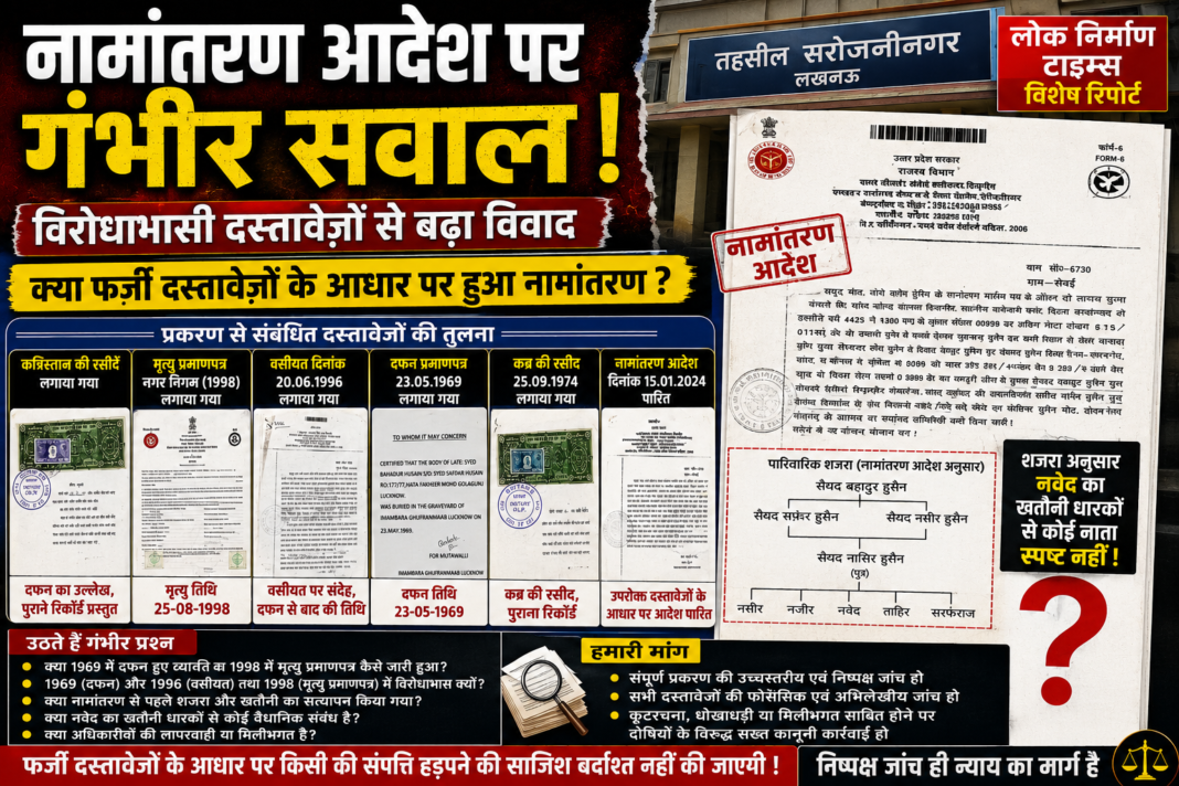 सेवई लखनऊ मे नामांतरण आदेश पर उठे गंभीर सवाल: विरोधाभासी दस्तावेज़ों से बढ़ा विवाद, उच्चस्तरीय जांच की मांग